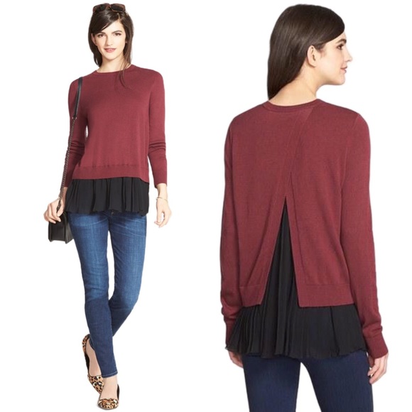Chelsea28 Sweaters - Chelsea28 Pleated Hem Burgundy Sweater